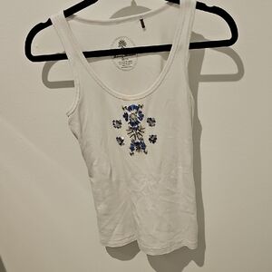 Tommy Bahama White Tank Top with Blue Embroidery